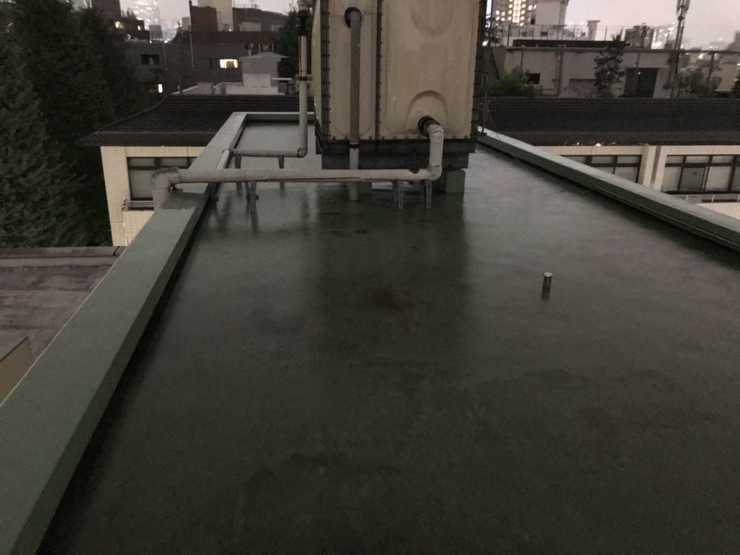 雨漏りによる屋上の現場調査