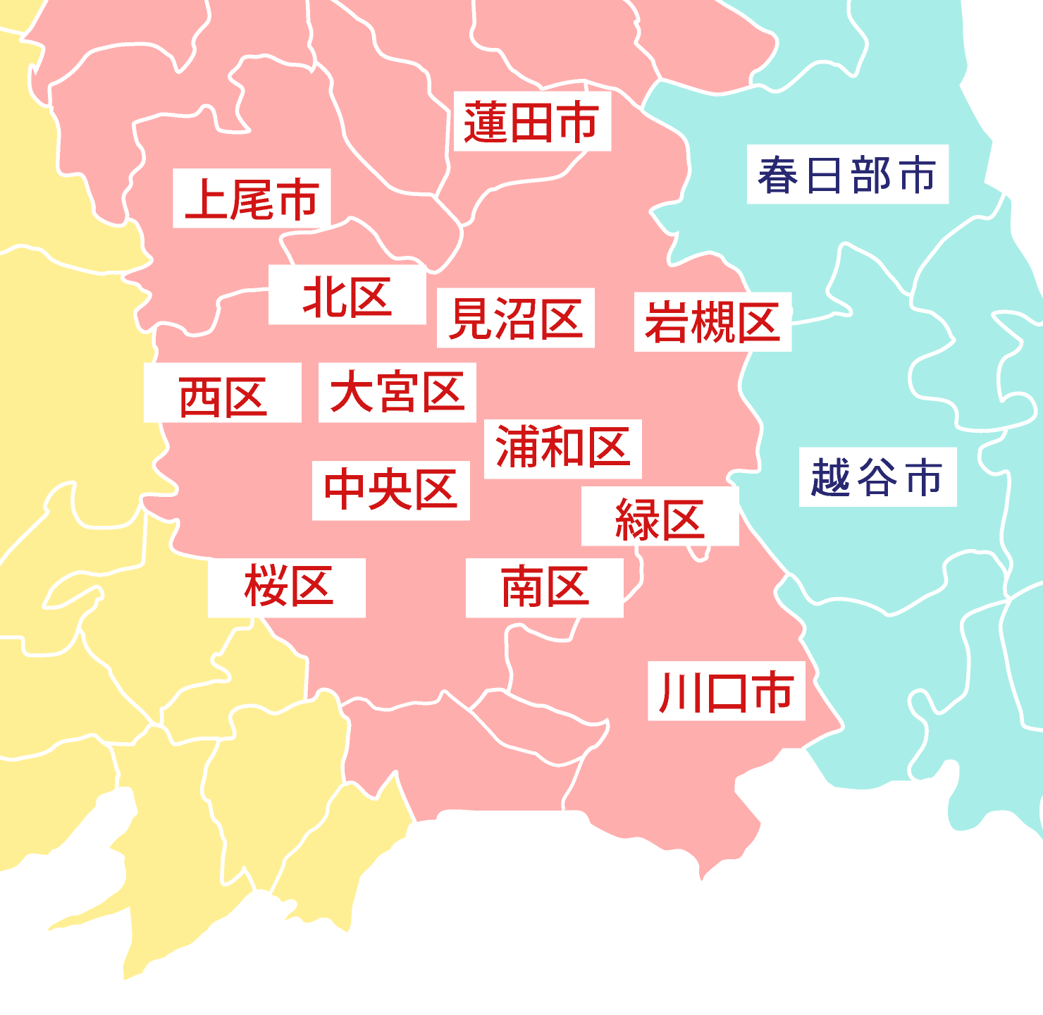 埼玉県の市区町村マップ。各市区をクリックできます。
